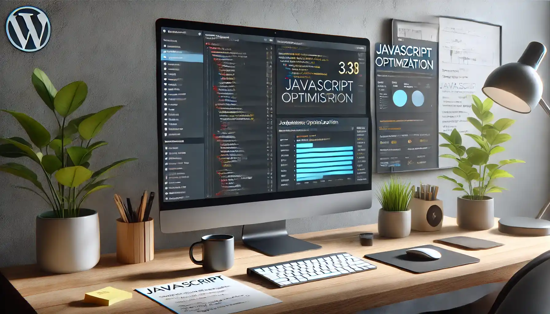 a modern web development environment focused on optimizing JavaScript for a WordPress site.